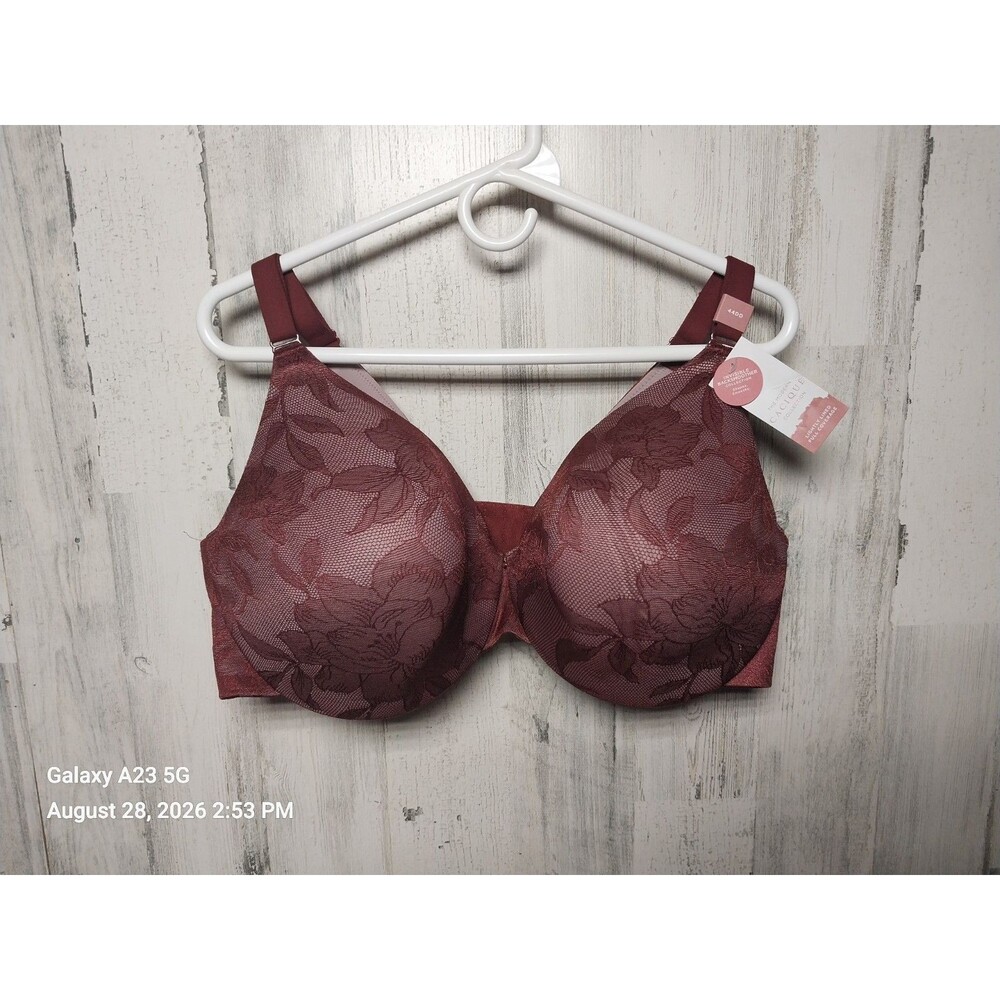 Cacique 44DD Lightly Lined Full Coverage Bra Lace Maroon Underwire NWT